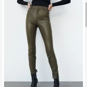 Zara green high-rise faux leather pants size medium